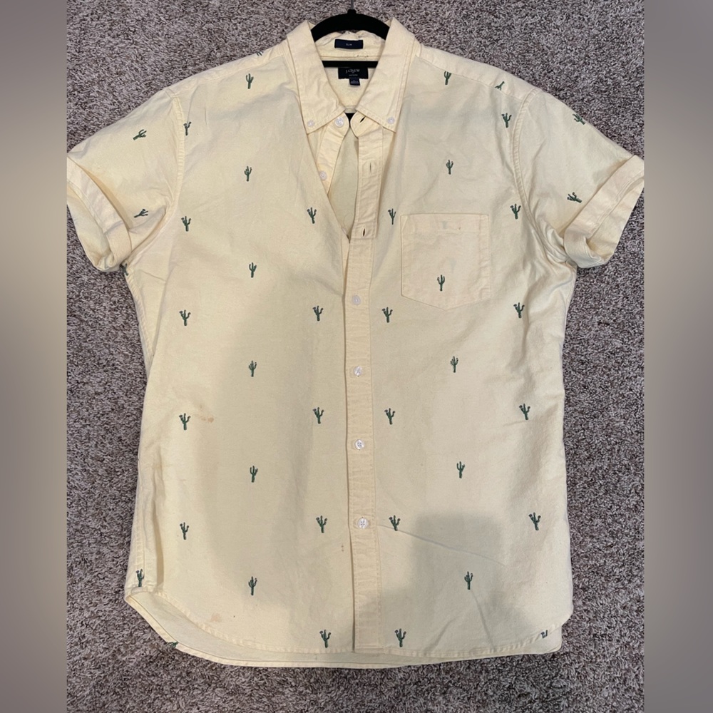 Mens - Cactus Short Sleeve Button Down - J Crew - large - yellow